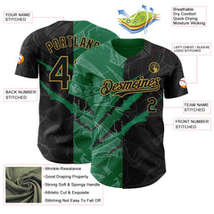 Maxcorners Custom Graffiti Pattern Black Kelly Green-Old Gold 3D Scratch Premium Baseball Jersey LM0210