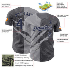 Maxcorners Custom Graffiti Pattern Navy Steel Gray-Gray 3D Scratch Premium Baseball Jersey LM0210