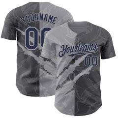 Maxcorners Custom Graffiti Pattern Navy Steel Gray-Gray 3D Scratch Premium Baseball Jersey LM0210