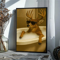 Maxcorners Funny Deer Wall Art – Cool Buck in Bathtub Poster for Hunters & Rustic Cabin Decor