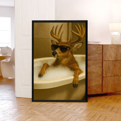 Maxcorners Funny Deer Wall Art – Cool Buck in Bathtub Poster for Hunters & Rustic Cabin Decor