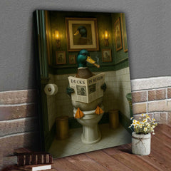 Maxcorners Mallard Duck Toilet Scene Poster Canvas – Smoking-Smoking Duck Reading ‘Ducks in Review’ - Gift for Outdoorsmen