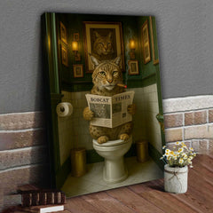 Maxcorners Funny Rustic Bobcat Wall Art Canvas – Smoking-Smoking Wild Cat Reading Newspaper - Rustic Lodge Wall Art, Gift for Hunters