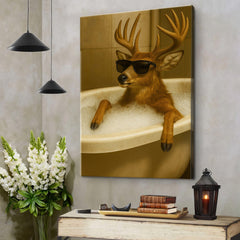 Maxcorners Funny Deer Wall Art – Cool Buck in Bathtub Poster for Hunters & Rustic Cabin Decor
