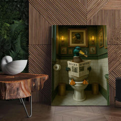 Maxcorners Mallard Duck Toilet Scene Poster Canvas – Smoking-Smoking Duck Reading ‘Ducks in Review’ - Gift for Outdoorsmen