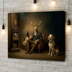 Maxcorners Gentleman Deer Canvas Wall Art – Rustic Whiskey & Hunting Lodge Decor, Man Cave Dog Lover Gift