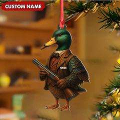 Maxcorners Personalized Funny Duck Hunter Ornament, Dapper Mallard with Gun Christmas Decor, Unique Gag Gift for Hunters and Men LM0411