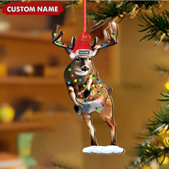 Maxcorners Personalized Deer Acrylic Christmas Ornament - Custom Name Buck with Lights Holiday Gift LM0411