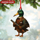 Maxcorners Personalized Funny Duck Hunter Ornament, Dapper Mallard with Gun Christmas Decor, Unique Gag Gift for Hunters and Men LM0411