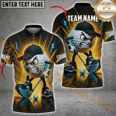 Maxcorners Golf Funny Ball Thunder Lightning Pattern Personalized Name 3D Unisex Shirt