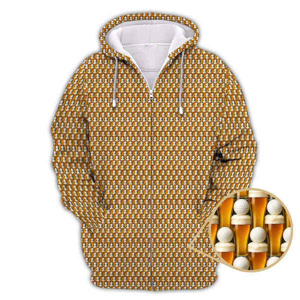 Maxcorners Golf And Beer Pattern Shirts, Funny Golf Shirt For Men, Crazy Golf Polos