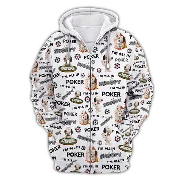 Snoopy Poker Shirt – Funny “I’m All In” Dog Poker Shirt – Cartoon Gambling Tee for Men
