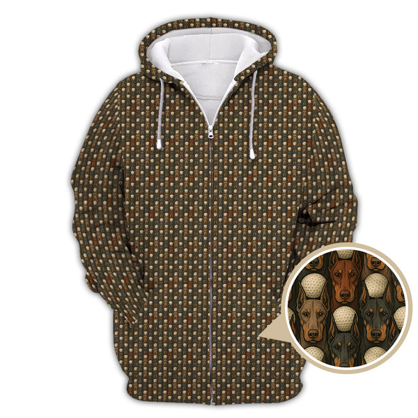 Maxcorners Dog Golf Shirt - Crazy Golf Polos For Men - Doberman Pattern Golf Shirt