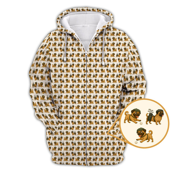 Maxcorners Pug Pattern Golf Shirt - Dog Golf Polos For Pet Lovers - Funny Golf Shirts For Golfers