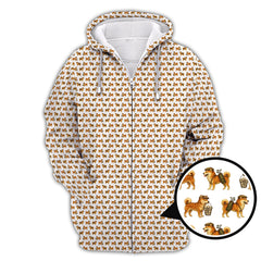 Maxcorners Pattern Golf Shirt, Crazy Dog Golf Shirt, Shiba Inu Golf For Men