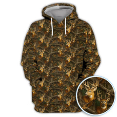 Maxcorners Deer Pattern Polos For Golfer, Realistic Camo Shirt, Crazy Golf Shirt For Men