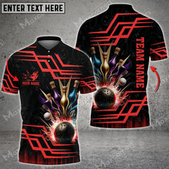 Maxcorners Bowling And Pins Royal Multicolor Option Customized Name 3D Shirt