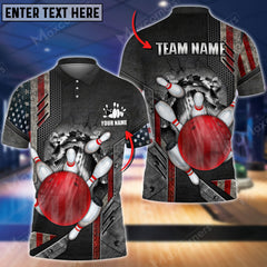 Maxcorners Bowling Ball And Pins Crack Metalic Multicolor Option Customized Name 3D Shirt