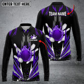 Maxcorners Bowling And Pins Thunder Pattern Multicolor Option Customized Name Long Sleeve 3D Shirt