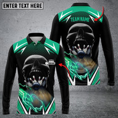 Maxcorners Bowling And Pins Lightning Into Skull Multicolor Option Customized Name Long Sleeve 3D Shirt