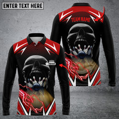 Maxcorners Bowling And Pins Lightning Into Skull Multicolor Option Customized Name Long Sleeve 3D Shirt
