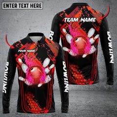 Maxcorners Bowling And Pins Abstract Grunge Texture Multicolor Option Customized Name Long Sleeve 3D Shirt