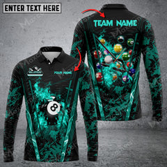 Maxcorners Billiards Abstract Grunge Texture Multicolor Option Customized Name Long Sleeve Polo Shirt