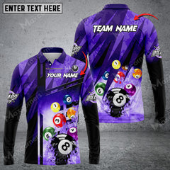 Maxcorners Billiards Abstract Grunge Texture X Multicolor Option Customized Name Long Sleeve Polo Shirt