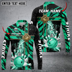 Maxcorners Bowling And Pins Abstract Grunge Texture Cross Multicolor Option Customized Name Long Sleeve 3D Shirt