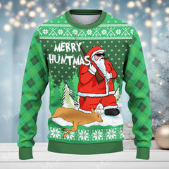 Maxcorners Hunting Deer Merry Huntmas All Over Print Sweater (Multicolor Options)