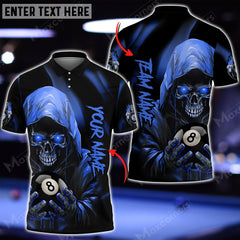 Maxcorners Billiards Grim Reaper Skull Personalized Name, Team Name Unisex Shirt ( 6 Colors )