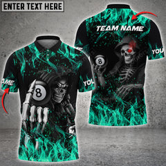 Maxcorners Billiard Fire Skull Personalized Name 3D Shirt (Multi Color Options)