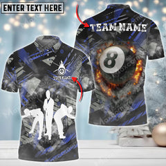 Maxcorners Player Billiards 8 Ball Fire Smoke Personalized Name 3D Shirt (Multi Color Options)