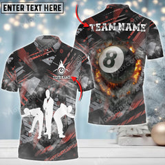Maxcorners Player Billiards 8 Ball Fire Smoke Personalized Name 3D Shirt (Multi Color Options)