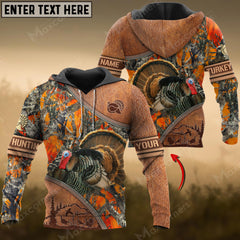 Maxcorners Personalized Name Turkey Hunting Zipper Leather Pattern 3D All Over Printed Clothes