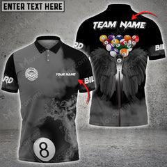 Maxcorners Billiards Angel Wings Multicolor Option Customized Name 3D Shirt