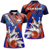 Maxcorners Bowling And Pins Patriotic Ladies Multicolor Option Customized Name 3D Shirt For Women