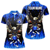 Maxcorners Bowling And Pins American Flag Eagle Multicolor Option Customized Name 3D Shirt For Women