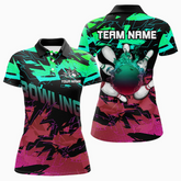 Maxcorners Bowling Ball & Pins Multicolor Option Customized Name 3D Shirt For Women