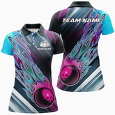 Maxcorners Bowling Ball And Pins Flame Pattern Multicolor Option Customized Name 3D Shirt For Women