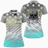 Maxcorners Bowling Ball And Pins Flag Skull Patriotic Multicolor Option Customized Name 3D Shirt For Women