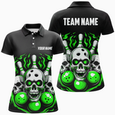 Maxcorners Bowling Ball And Pins Flame Skull Multicolor Option Customized Name 3D Shirt For Women