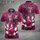 Maxcorners Bowling Ball And Pins Fire Multicolor Option Customized Name, Team Name 3D Polo Shirt (4 Colors)