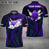 Maxcorners Fire Bowling Ball And Pins Multicolor Customized Name 3D Polo Shirt