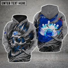 Maxcorners Bowling Skull Pattern Multicolor Option 3D Custom Name Shirt