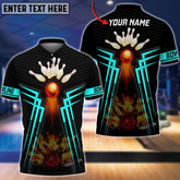 Maxcorners Bowling Ball And Pins Flame Premium Multicolor Option Customized Name 3D Shirt