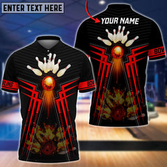 Maxcorners Bowling Ball And Pins Flame Premium Multicolor Option Customized Name 3D Shirt