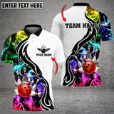 Maxcorners Bowling And Pins Multicolor Smoke Pattern Customized Name 3D Polo Shirt