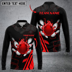 Maxcorners Bowling Ball Flame Multicolor Option Customized Name Long Sleeve 3D Shirt