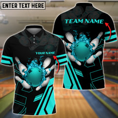Maxcorners Cyan Bowling Ball Flame Personalized Name All Over Printed Shirt